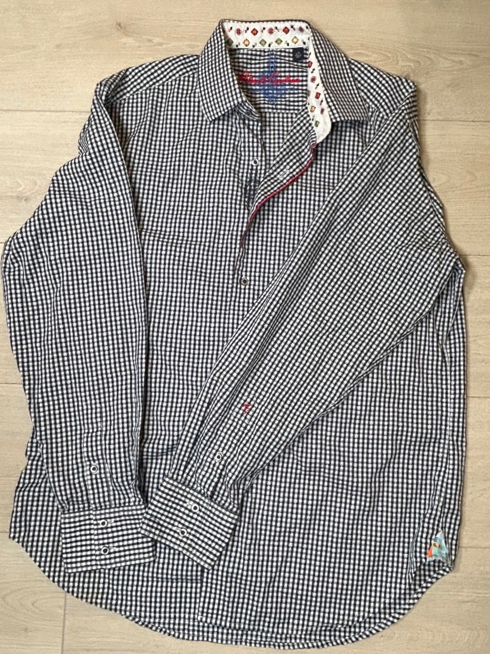 Robert Graham Shirt Mens Large Check Gingham Flip Cuff Button Up Colorful
